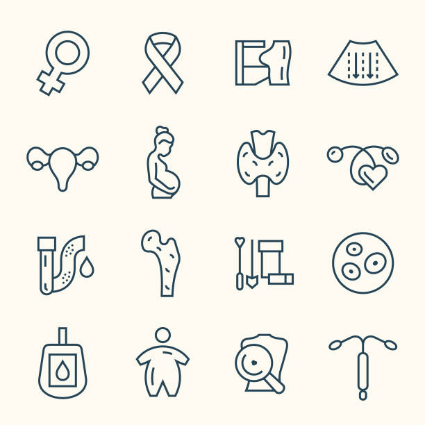 ilustrações de stock, clip art, desenhos animados e ícones de woman's health line icons - mammogram