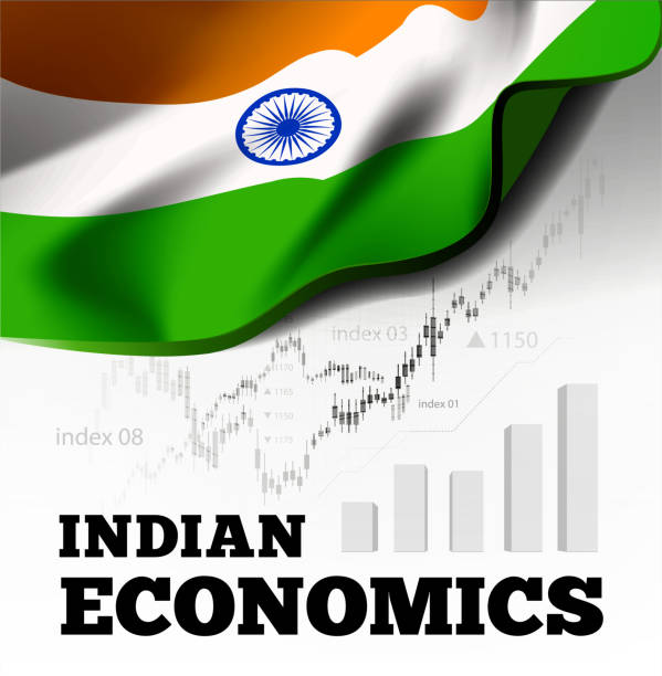 istock Indian economic vector illustration with flag of the India 1254285620