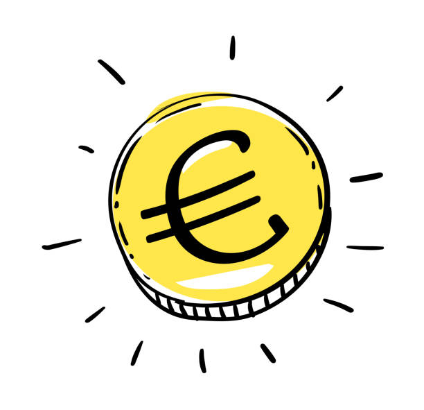 eine-euro-münze mit euro-geldern der europäischen union. gold glänzendes symbol. vektor-illustration. - ein euro stock-grafiken, -clipart, -cartoons und -symbole