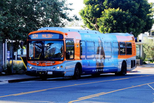 Malibu, California, USA - July 03, 2020: LA Metro bus at Malibu, CA.