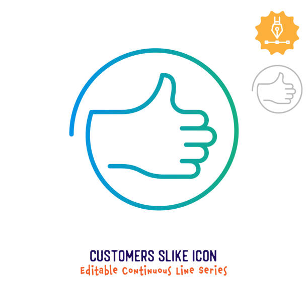 Customers Like Continuous Line Editable Stroke Line Customers like vector icon illustration for logo, emblem or symbol use. Part of continuous one line minimalistic drawing series. Design elements with editable gradient stroke line. infamous stock illustrations