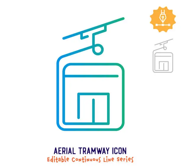 Vector illustration of Aerial Tramway Continuous Line Editable Stroke Line