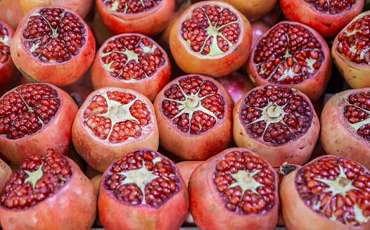 Close up view of Pomegranate in the market in Tel Aviv.