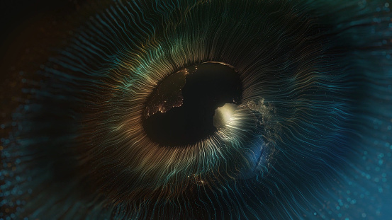 Illustration of a human iris. Digital artwork creative graphic design.