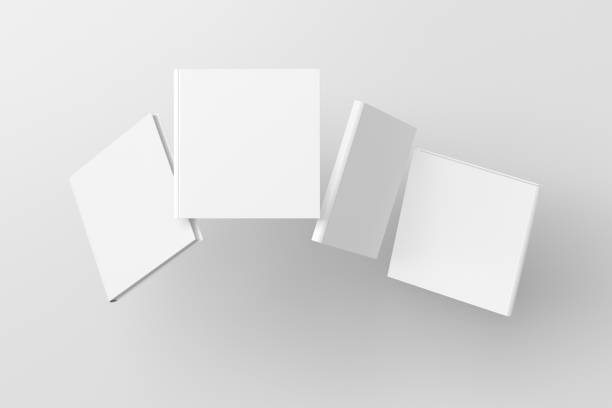 istock Square blank book cover mock up flying. Front, spine and back cover views. 1254305422
