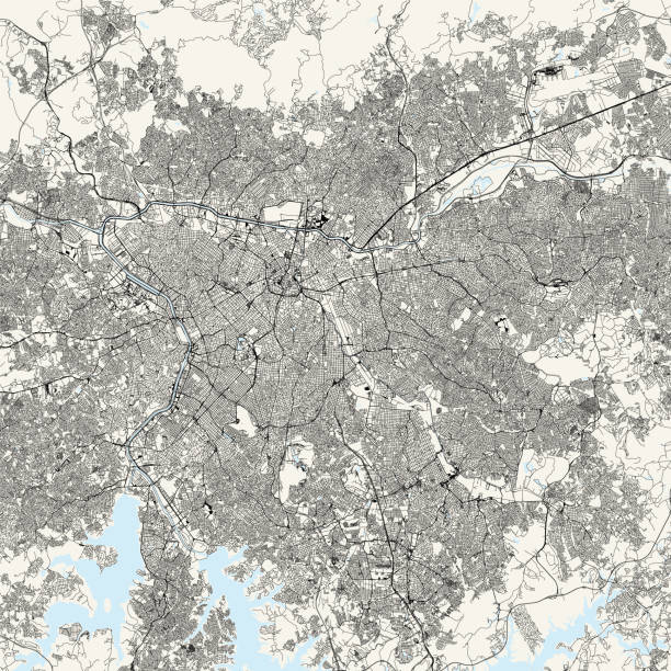 Sao Paulo, Brazil Vector Map Topographic / Road map of São Paulo, Brazil‎ Original map data is open data via © OpenStreetMap contributors congonhas airport stock illustrations