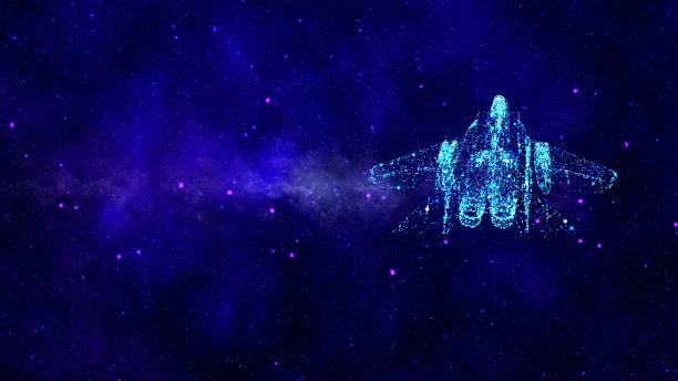 istock A animated 3d blue print model of a fighter jet in Space 1254309322