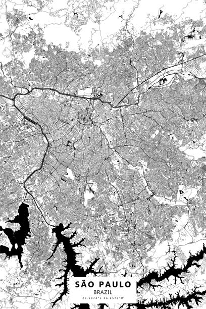 Sao Paulo, Brazil Vector Map Poster Style Topographic / Road map of São Paulo, Brazil‎ Original map data is open data via © OpenStreetMap contributors pinacoteca sao paulo stock illustrations