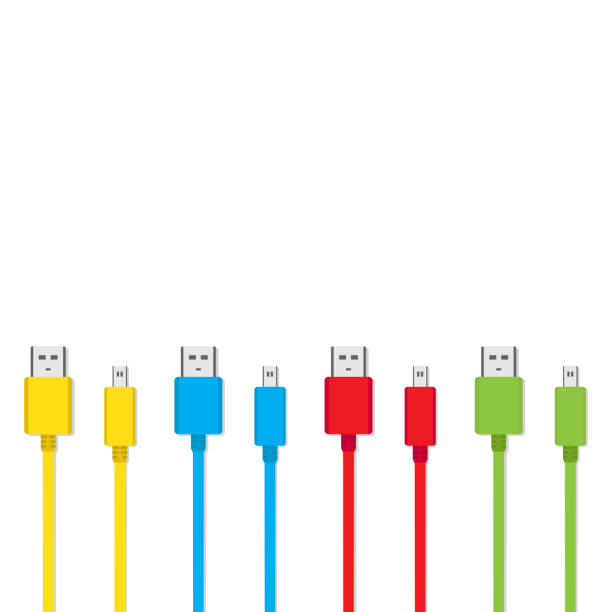 smartphone charger cable smartphone charger cable vector design of various colors phone charger cable stock illustrations