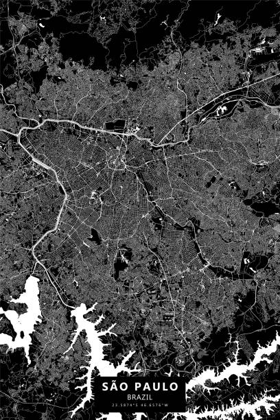 Sao Paulo, Brazil Vector Map Poster Style Topographic / Road map of São Paulo, Brazil‎ Original map data is open data via © OpenStreetMap contributors pinacoteca sao paulo stock illustrations
