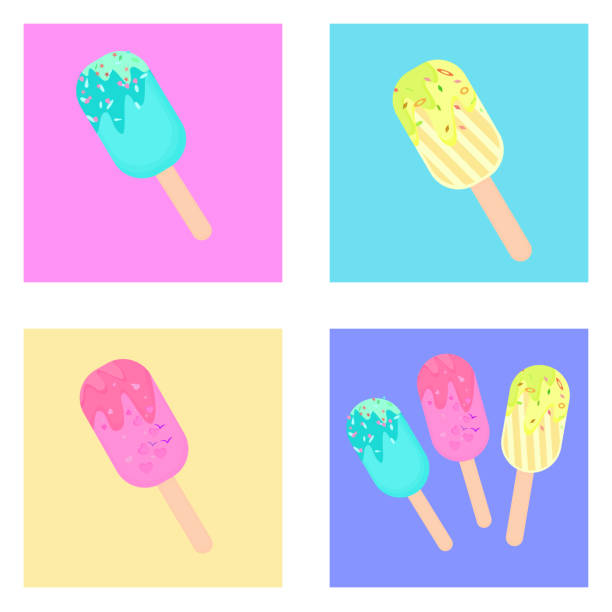 illustrations, cliparts, dessins animés et icônes de ensemble d’icônes de crème glacée coloré résumé modèle de texture de fond et illustration pour des enfants - cooking mess