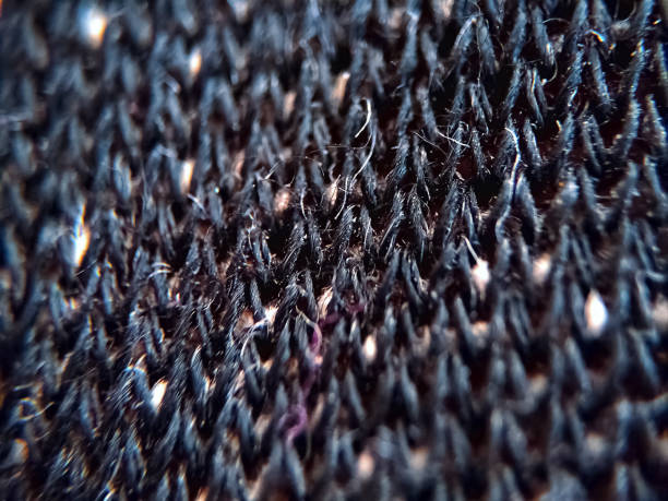istock Extreme macro view of a black color cloth texture or pattern. 1254316312