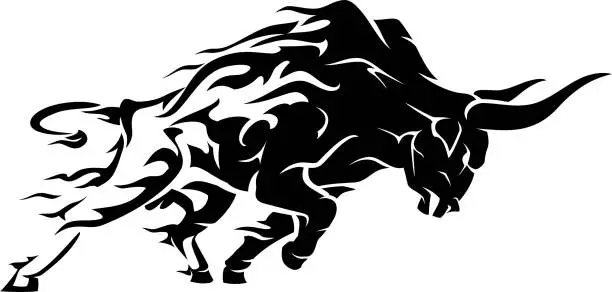 Vector illustration of Bull Raging Flame Run, Abstract Silhouette