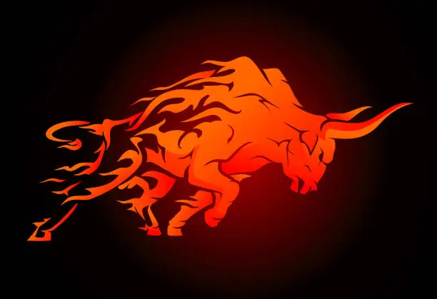 Vector illustration of Bull Raging Run in Fury