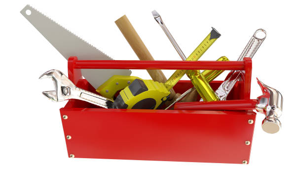 istock tools toolbox toolkit hammer screwdriver saq  wrench isolated crafttsmanship - 3d rednering 1254322568
