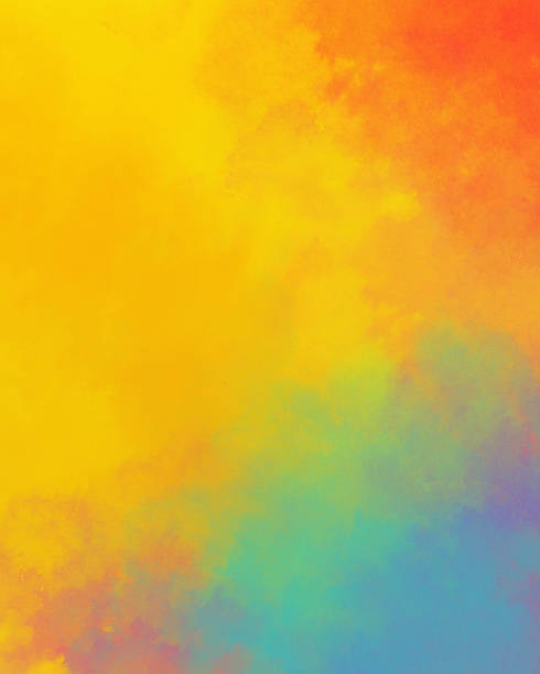 fundo de aquarela em cores vermelhas amarelas coloridas e cores laranjas, desenho de fundo de cor arco-íris com borda de respingo de cor abstrata brilhante, nascer do sol da páscoa em conceito de céu nublado - red easter blue frame - fotografias e filmes do acervo