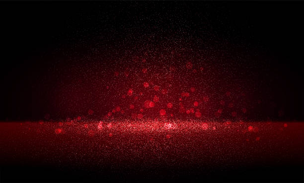 istock Luxury red gold glitter particles on black background. Red glowing lights magic effects. Glow sparkles, vector illustration. 1254333248