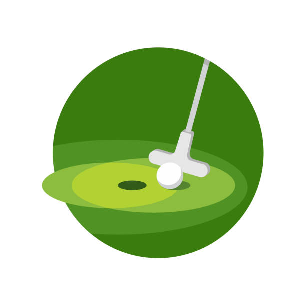 Minigolf icon - putt-putt crazy golf Minigolf icon - putt-putt crazy golf stick and ball and hole on grass field - isolated vector emblem putting stock illustrations
