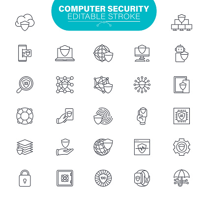 Computer Network, Support, Safe, Bug, Security, Safety, Lock, Editable Icon Set