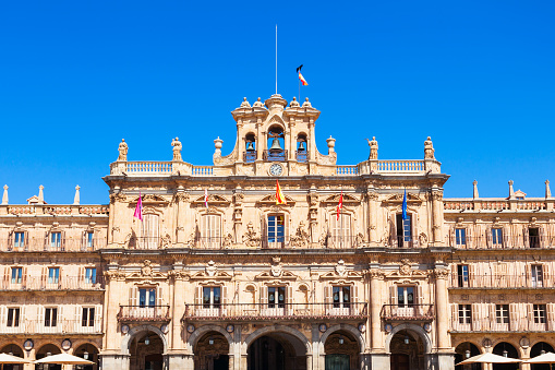 Town Hall building at the Plaza Mayor or Main Square, a large plaza located in the center of Salamanca city, Spain