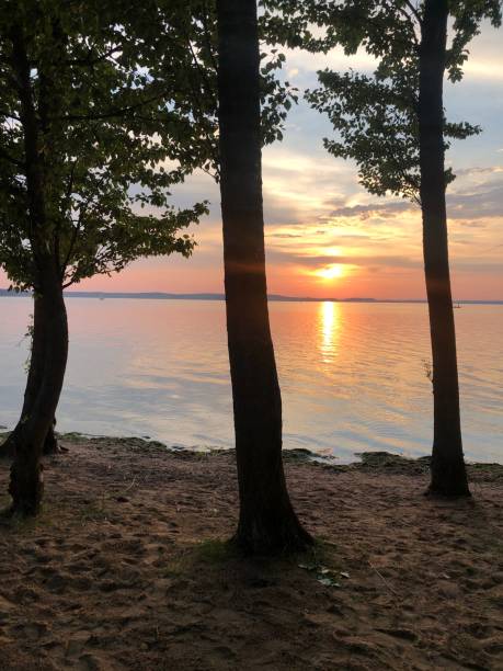 It's sunset over the lake