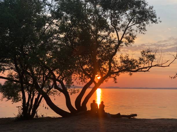 It's sunset over the lake