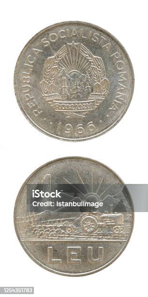 1 Romanian Leu Coin Isolated On White Background Stock Photo - Download Image Now - Antique, Banking, Business