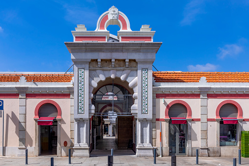 Moorish architectural facade of the traditional market in Loule, Algarve, Portugal