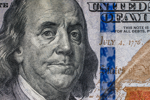 Benjamin Franklin on a 100 USD banknote