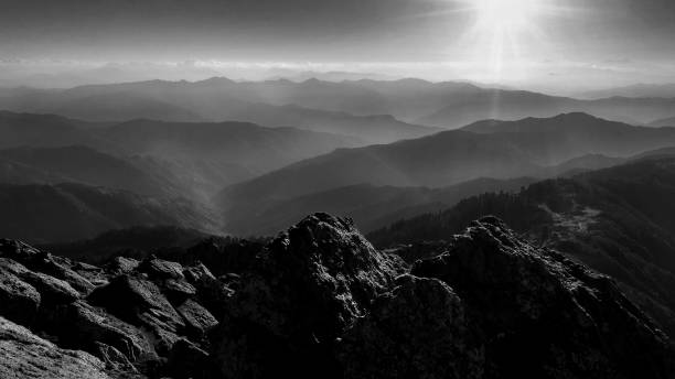 istock Black and white mountain landscape 1254358434