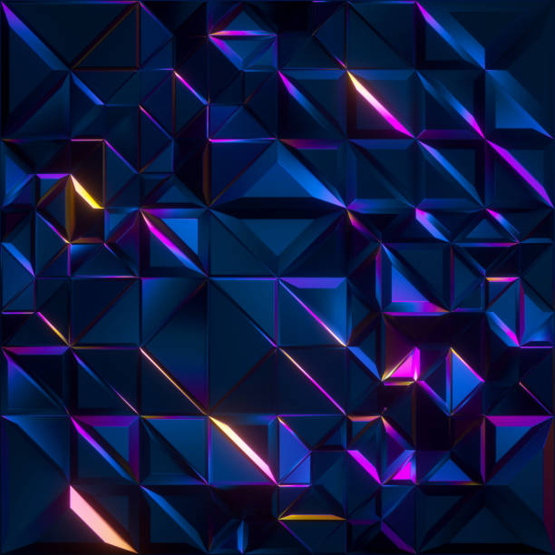istock 3d render, abstract faceted crystal background, iridescent blue metallic texture, triangle tiles, geometrical crystallized wallpaper, modern fashion concept 1254358774