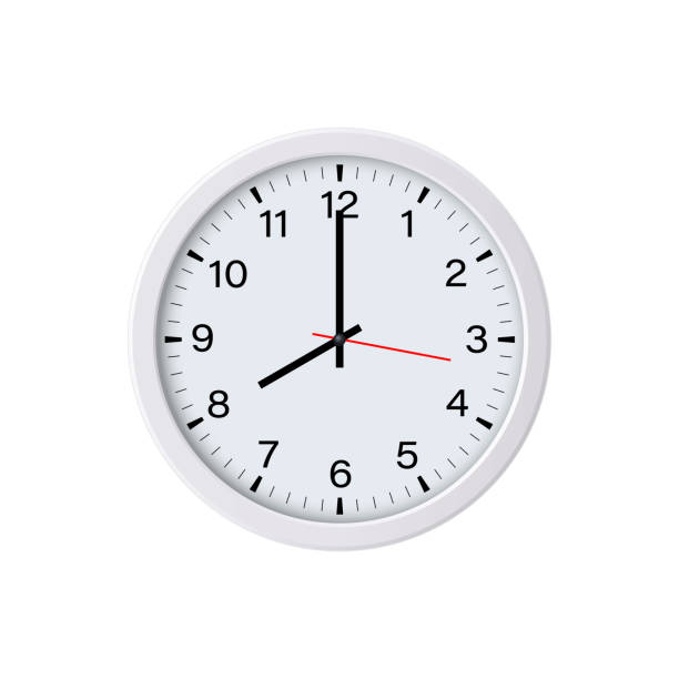 ilustrações, clipart, desenhos animados e ícones de relógio branco redondo isolado, 8 horas - number 1 oclock single object clock