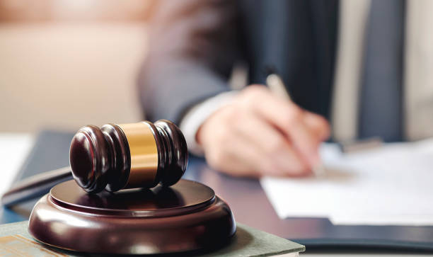 istock Judge wooden gavel on sounding block. 1254360657