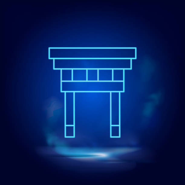 Torri gate symbol neon icon. Blue smoke effect blue background. Torri gate symbol neon icon. Blue smoke effect blue background. torri gate stock illustrations