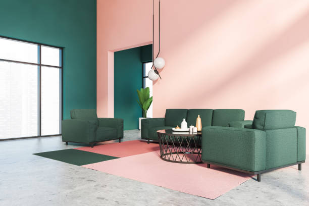 istock Pink and green living room corner 1254363732