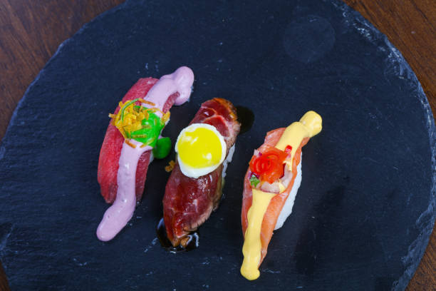 istock Sushi with tuna, salmon and beef 1254366282