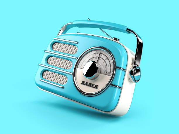 istock Blue vintage radio on blue background. 1254366963