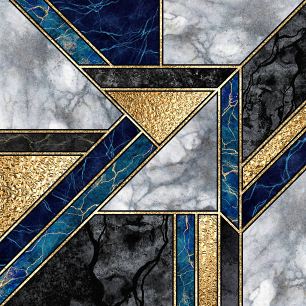istock abstract marble mosaic background, art deco wallpaper, black white blue gold marbled tile, geometrical fashion marbling illustration, artificial stone texture 1254368725