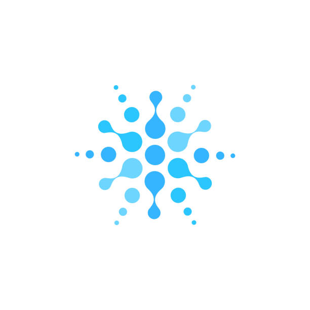 логотип газированной воды, абстрактный круглый шаблон логотипа, синяя пунктирная эмблема, концепция этикетки векторного напитка на белом � - circle natural phenomenon water snow stock illustrations