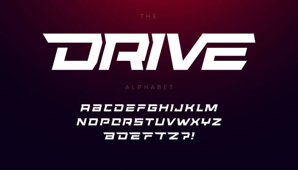Drive font bold italic letters with dynamic slant and geometric cut for speed race, battle, fast delivery or fight poster driver alphabet vector typography design. Drive font bold italic letters with dynamic slant and geometric cut for speed race, battle, fast delivery or fight poster driver alphabet vector typography design Driveway stock illustrations