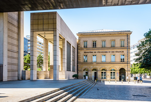 Paris, France - June 23, 2020: General view of the reception building of the Ministry of the Economy and Finance, a former parisian customs house, located at 139 rue de Bercy.