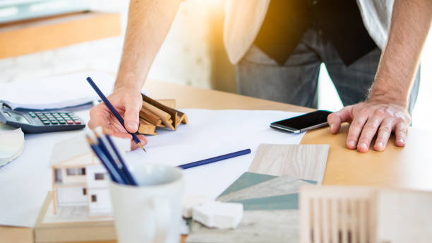 istock Real Estate business interior architect professional teamwork design video conference online meeting new normal yellow safety helmet with Europe Manage and Asian Team with happy smile success contract 1254372621