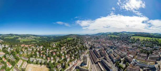 Aerialfootage from St. Gallen City in Switzerland