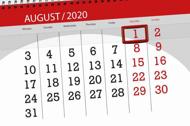 istock Calendar planner for the month august 2020, deadline day, 1, saturday 1254377912