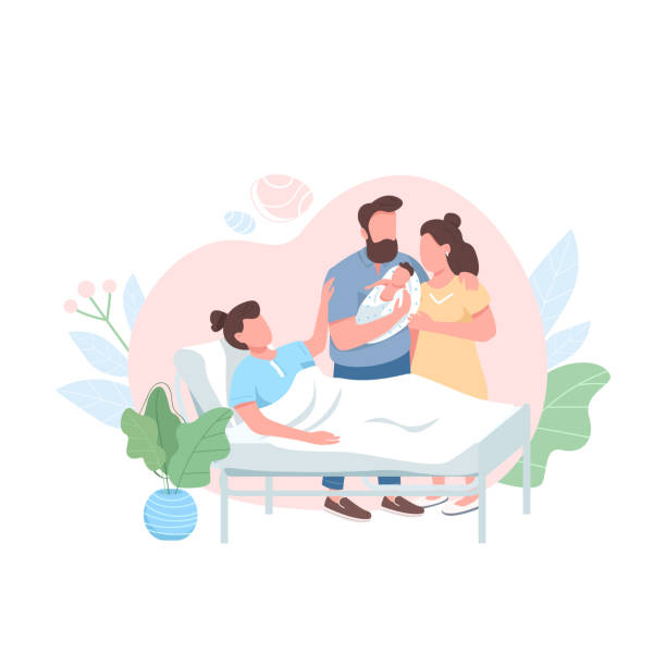 Surrogate mom with heterosexual couple flat color vector faceless character Surrogate mom with heterosexual couple flat color vector faceless character. Wife and husband with newborn. Alternative child birth isolated cartoon illustration for web graphic design and animation surrogacy stock illustrations