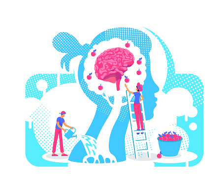 Acquiring experiences flat concept vector illustration. Growth personality knowledge tree 2D. cartoon characters for web design. Assimilation of new skills, values, beliefs creative idea