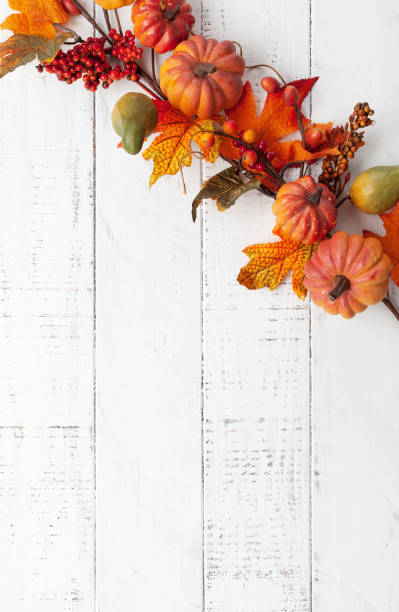 istock Festive autumn decor from pumpkins, berries and leaves 1254380215