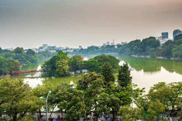 Roof top view of Hoan Kiem Lake in the olld quarter of Hanoi,Vietnam stock photo