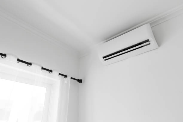 istock Flat air conditioner on white wall in room interior 1254380742