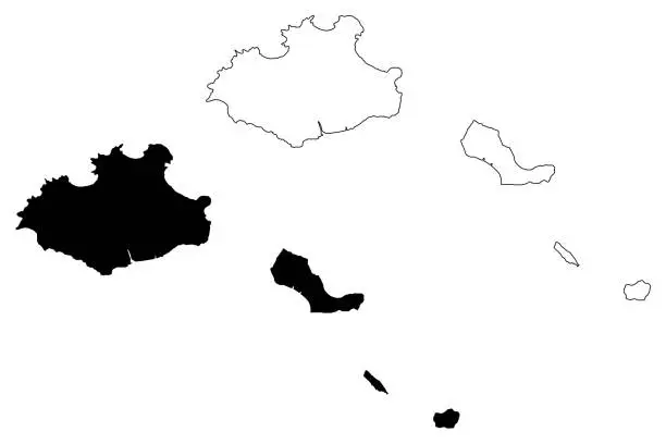 Vector illustration of Sao Vicente municipality (Republic of Cabo Verde, concelhos, Cape Verde, island, archipelago) map vector illustration, scribble sketch Sao Vicente, Santa Luzia, Ilheu Raso and Branco map